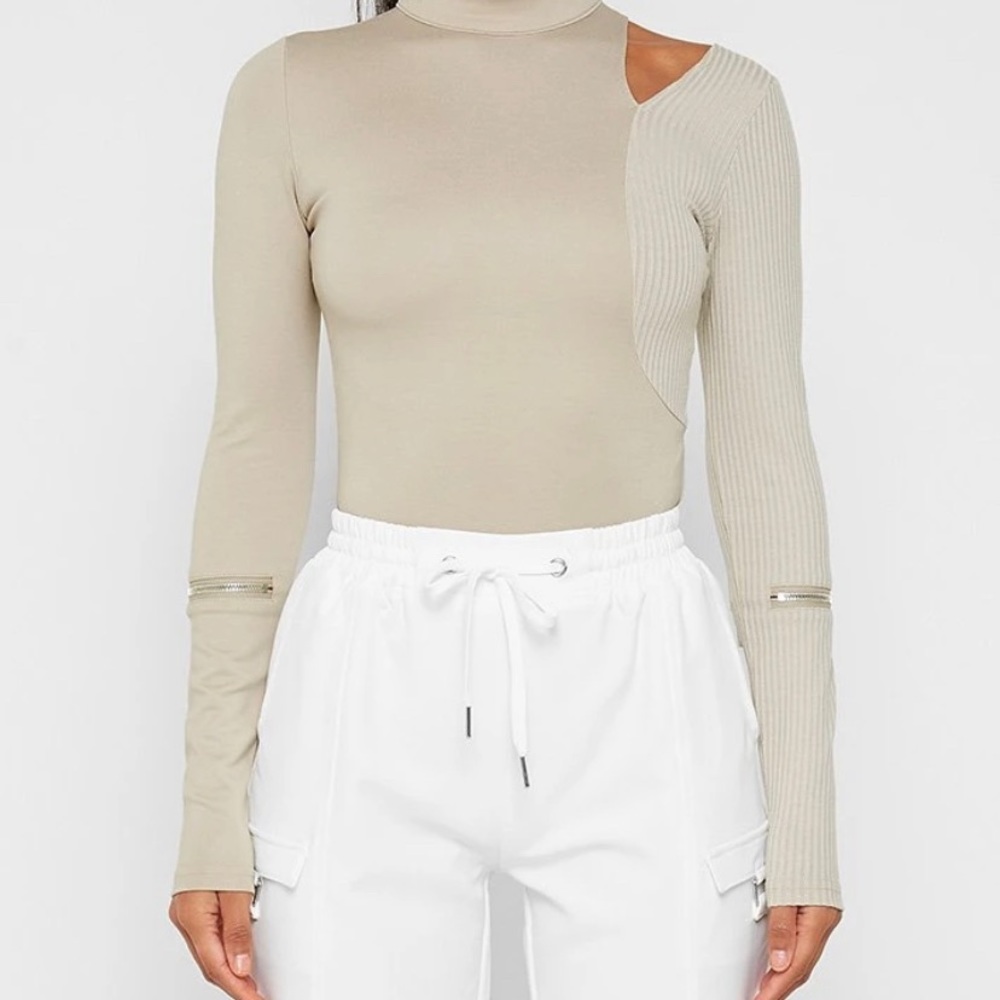 Beige Halterneck Bodysuit